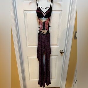 Elegant Black and Pink Lace Bodysuit